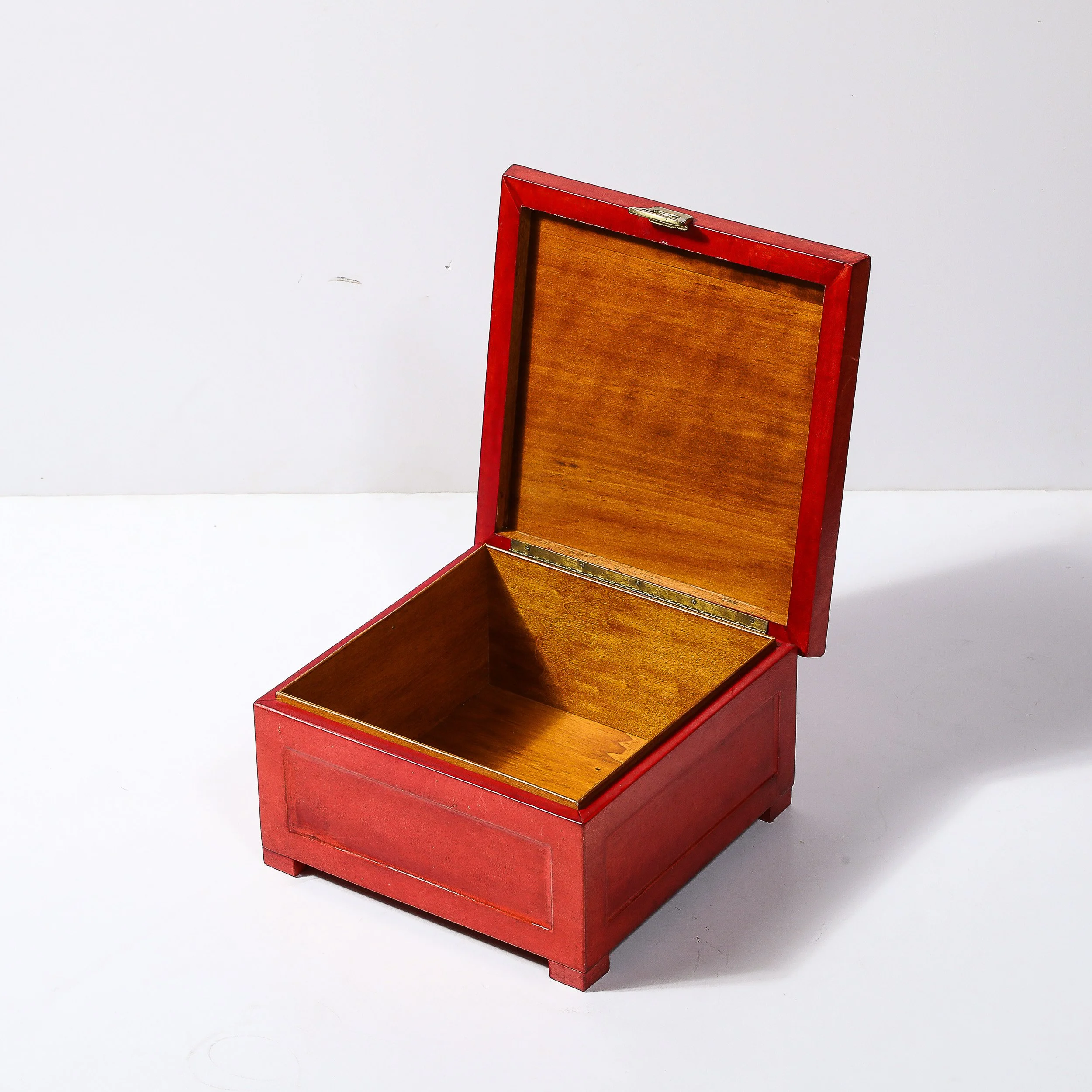 Mid-Century Modernist Vermillion Red Lacquered Goat Skin Box